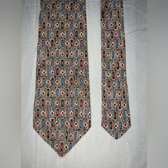 Men’s Vintage Brioni Multicolor Geometric Label VTG Designer Regular Silk Tie - Picture 3 of 4